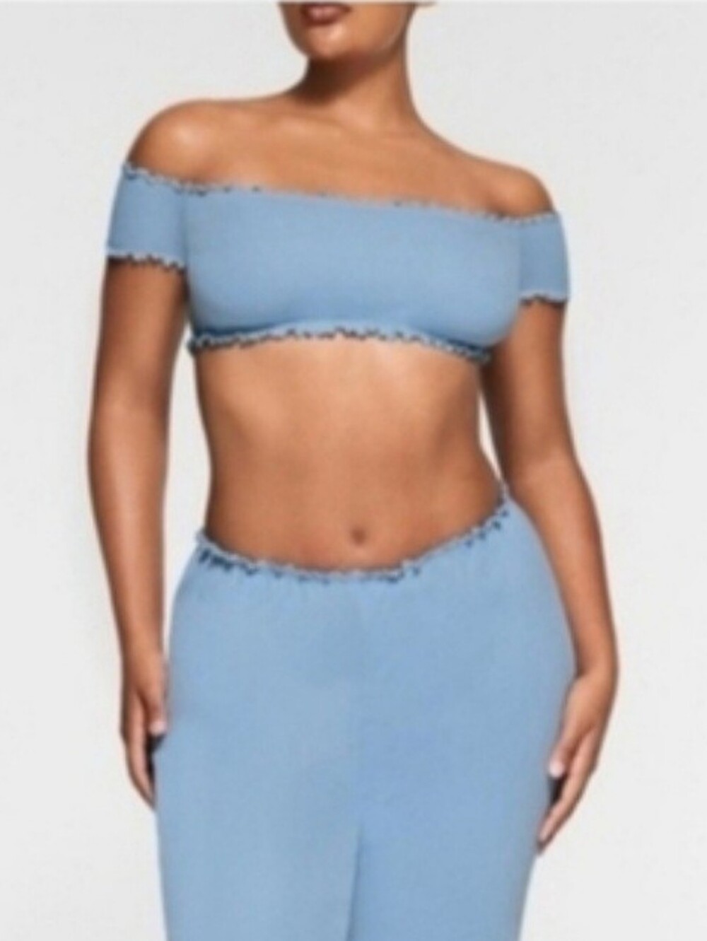 SKIMS Logo Pointelle Super Cropped Top – Iris Blue NWT Size 3X